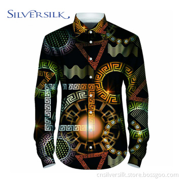 Polyester bedrucktes klassisches Langarm-Männer-Custom-Shirt